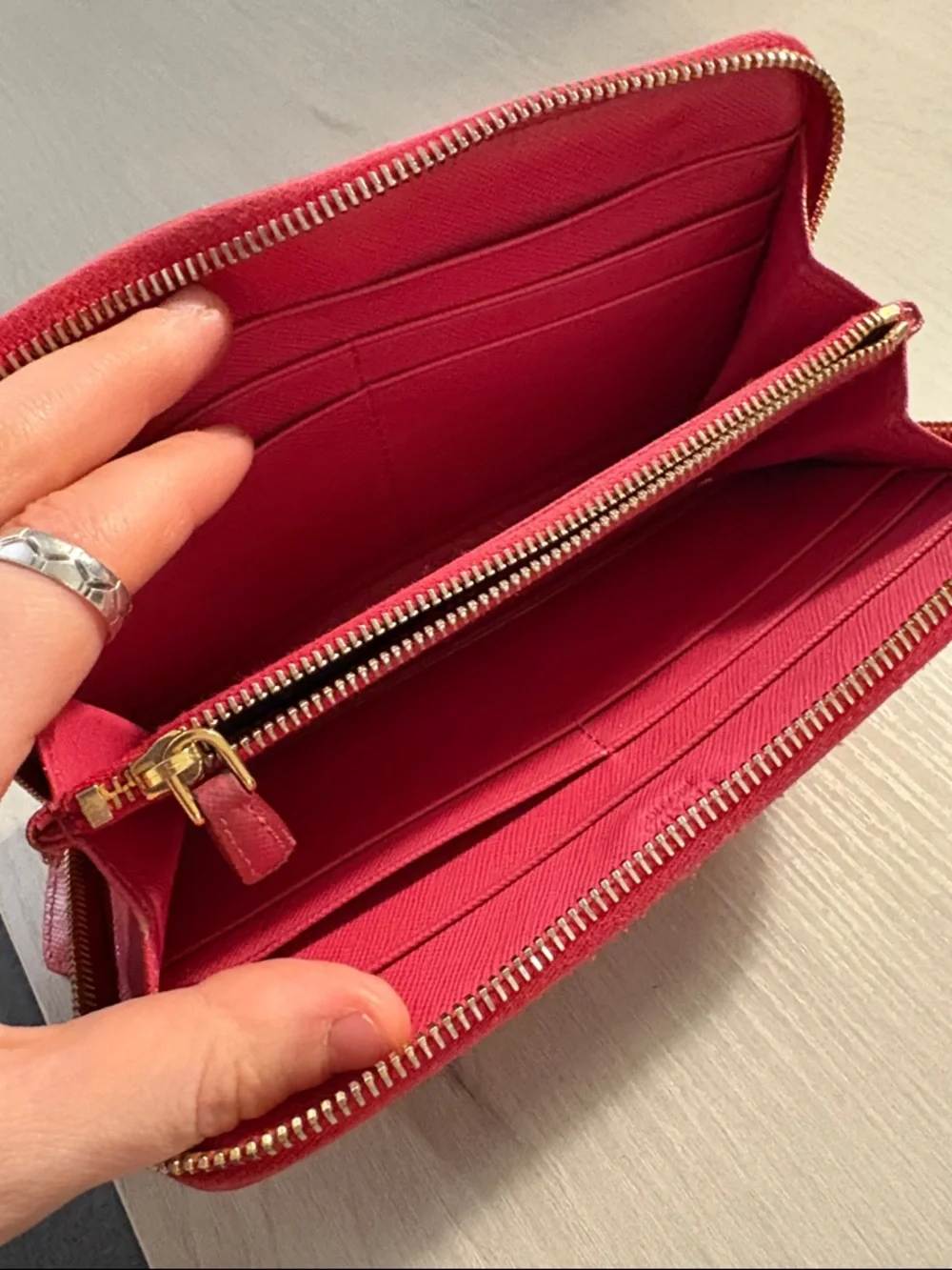 Prada Red Zip-Around Saffiano‎ Leather Wallet